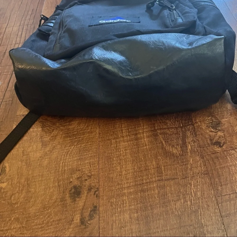Adidas black full size backpack black nylon faux leather pockets zipper